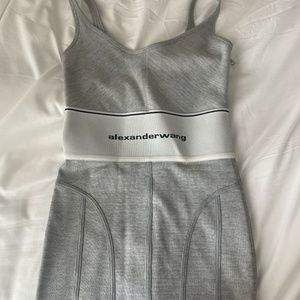Alexander Wang Logo Elastic Waistline Mini Ribbed Bodycon Dress in Jersey